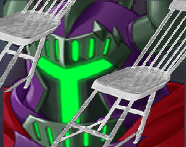 high council chair cover image, with a base rtp portrait of evil knight and some chairs floating around weightlessly